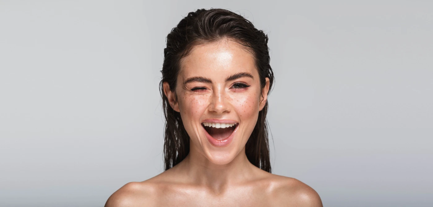Brunette woman winking
